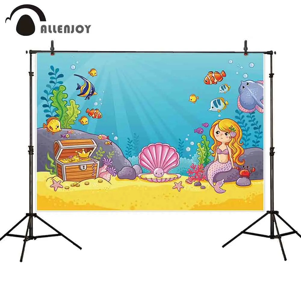 Allenjoy backdrop photographic cartoon seabed mermaid shell seaweed summer treasure children photophone fotografia background