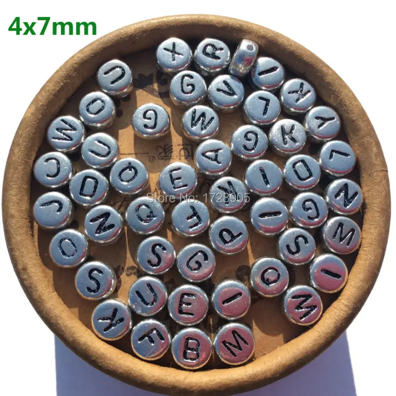 Silver Letter Beads Acrylic Alphabet Jewellery Findings Bulk Buy For Handmade Present Crafts Art Gift 4*7 mm 3600pcs