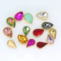 New All-size Teardrop Flatback sewing crystal glass stone sew on rhinestones jewels gold base lacy claw Diy clothing accessories