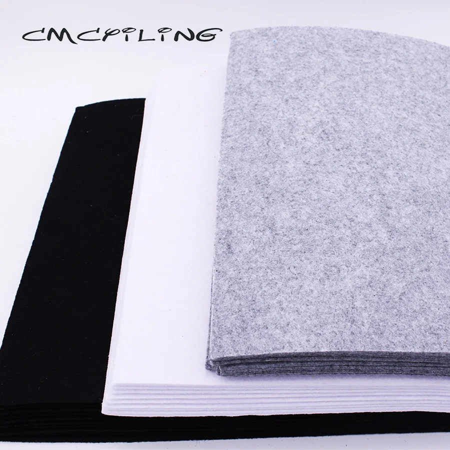 CMCYILING Black White Gray Hard Felt Fabric 3 MM Thickness Polyester Cloth For DIY Crafts Bags 10 Pcs/Lot  30*30cm