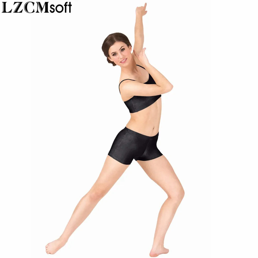 LZCMsoft Mid Waisted Women's Black Dance Shorts Spandex Elastics Waistband Gymnastics Shorts for Girls Fitness