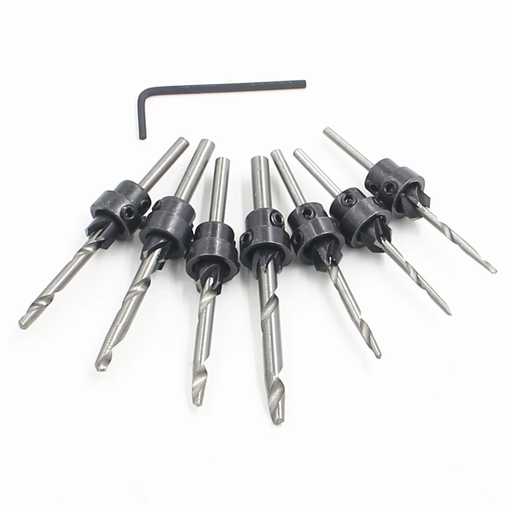 

Countersink Drill Bits With Adjustable Depth Stop Collar Wood Woodworking 7pc Drilling Hole Saw 4 flute