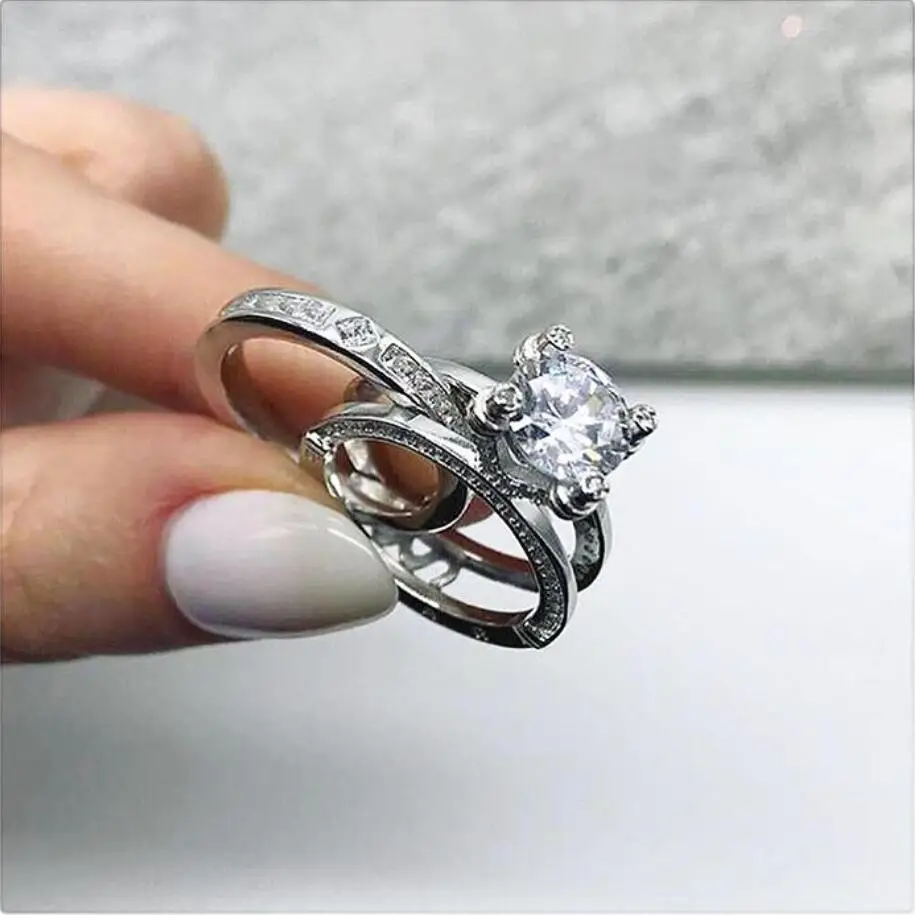 Gorgeous Ring Multilayer Real 925 Sterling Silver with Zircon Brilliant Cut Protective Rhodium plating for women girl wedding