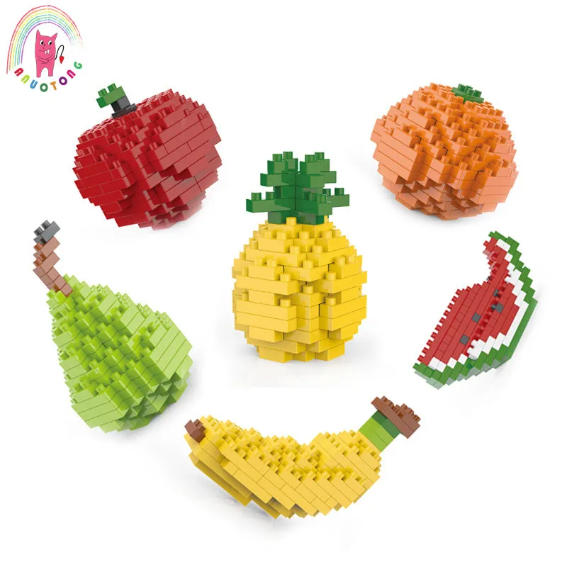 7 kinds of fruit small diamond blocks assembled blocks Model  DIY Toy fruit Building blocks Children's toy gifts