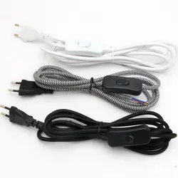 Cables de alimentación de CA de 220V con interruptor de enchufe europeo, Cable flexible cubierto de tela clásica, Cable de extensión para lámpara de mesa