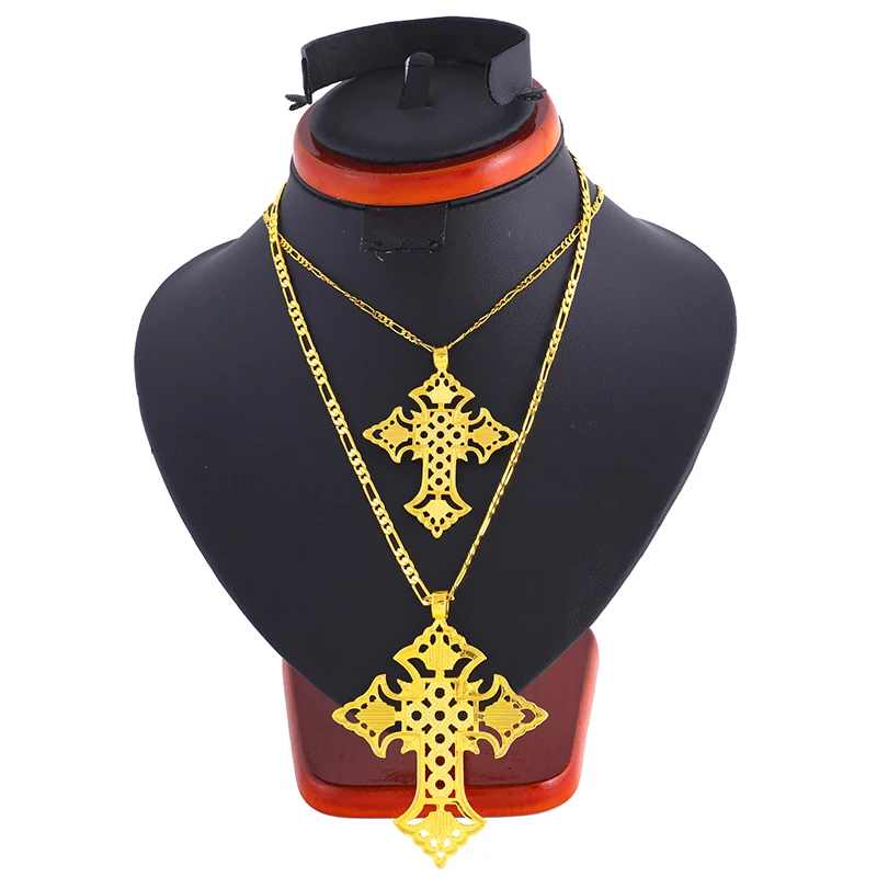 Ethlyn Big/Small Gold Cross Necklace for Women/Men Good Style Gold Color Ethiopian Crosses Charm Pendant Eeligion Jewelry Gift