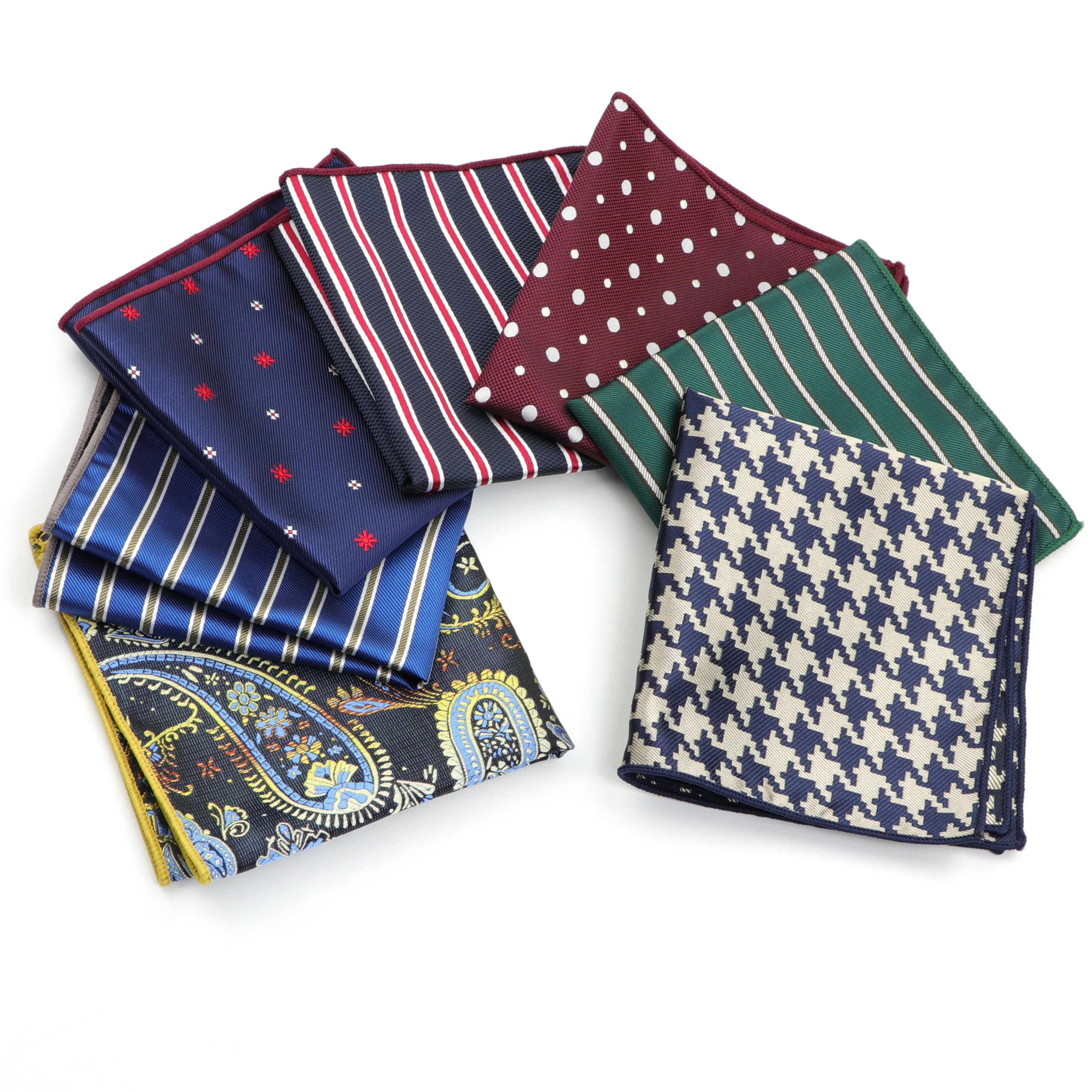 Heren Zakdoek Stip Gestreepte Geweven Afdrukken Pocket Plein Zakdoeken Business Casual Polyester Hanky NO.21-44