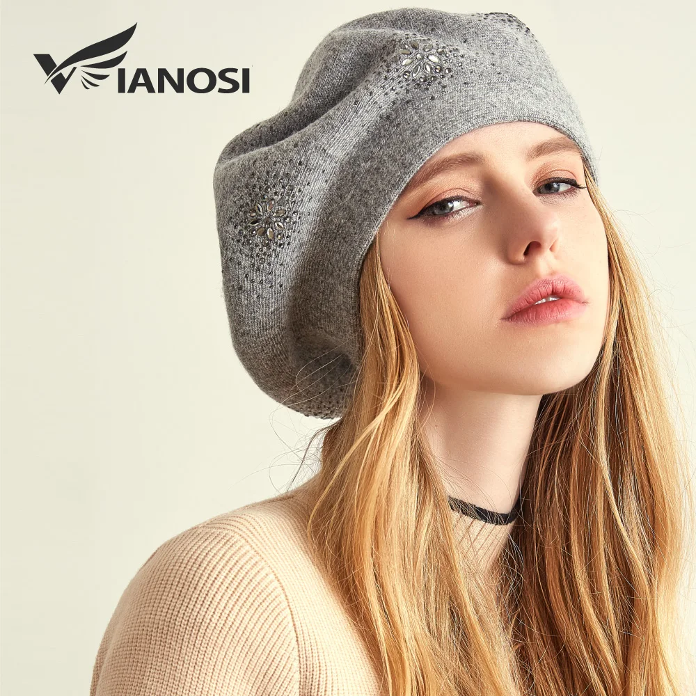 VIANOSI Wool Beret Female Winter Hats For Women Flat Cap Knit Cashmere Hats Lady Girl Berets Hat Female