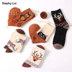 Vintage thick rabbit wool women ladies crew socks retro winter Harajuku animal owl deer cat elephant brand lovely cute cotton