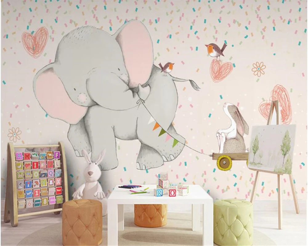 beibehang Vintage fashion three-dimensional Nordic cute wall paper elephant children's bedroom living room background wallpaper