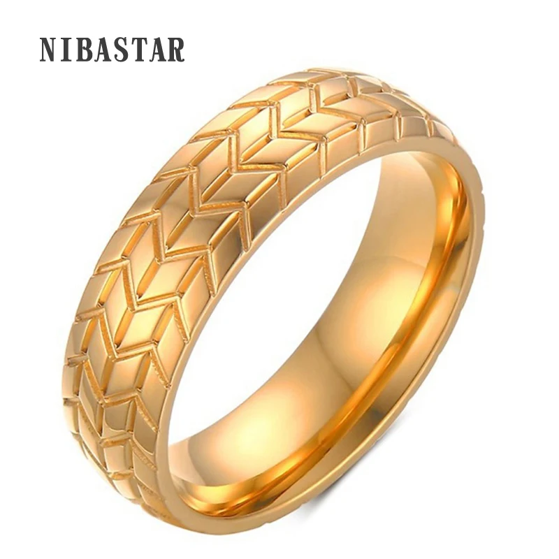 

New 6MM Stainless Steel Tire Ring Gold Color European and American Style jewelry Personality Men's Ring