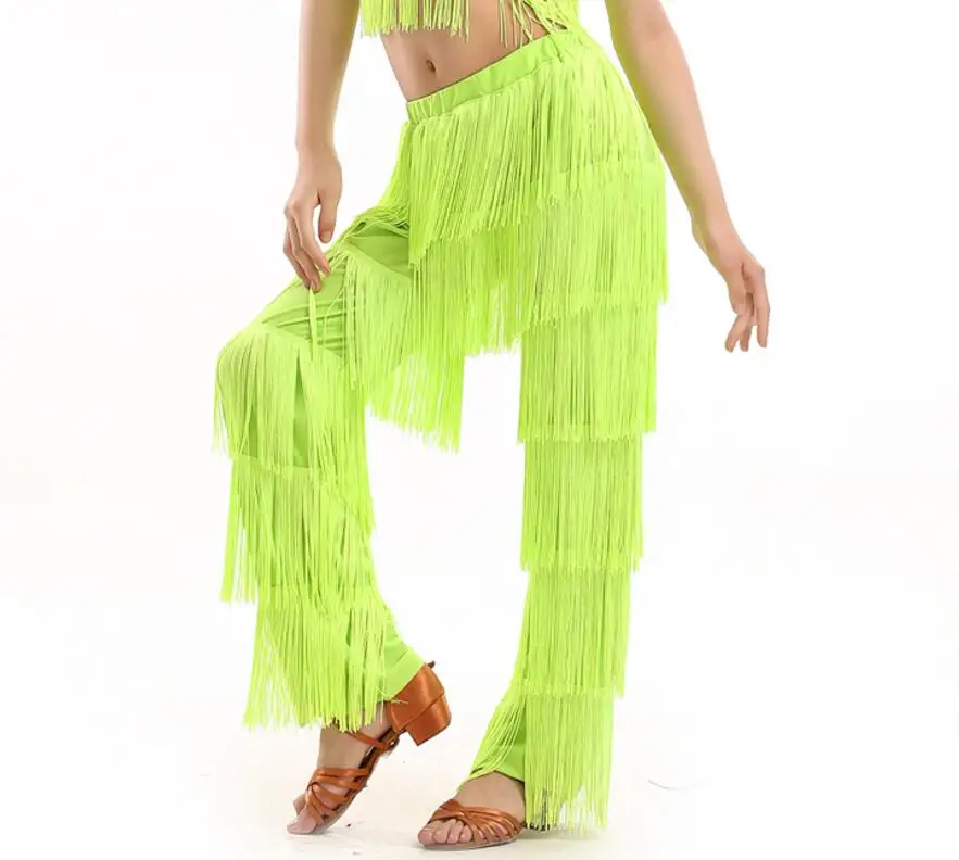 Free Shipping Female Adult Children Latin Dance Pants Tassel Salsa Dance Costumes Fringe Dance Pants For Kids