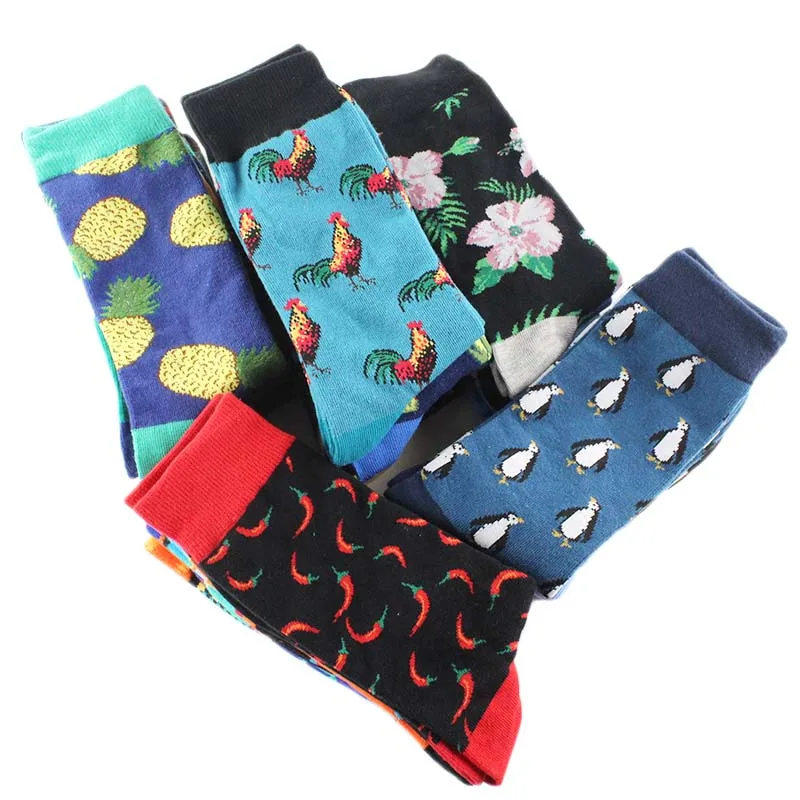 [WPLOIKJD]Hip Hop Flamingos Cactus Compression Crew Socks Men Casual Food Animals Antiskid Happy Funny Socks Homme Divertidos