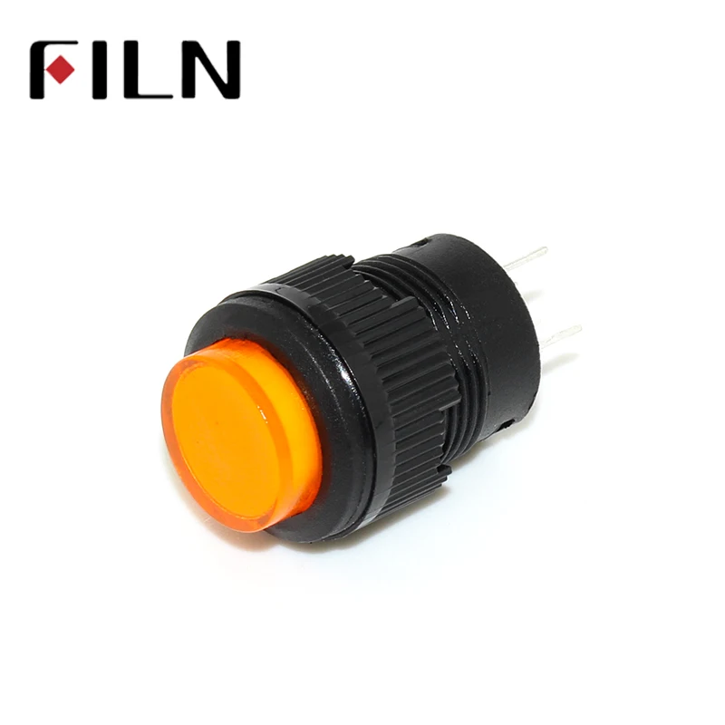 R16-503 16mm 4 pins plastic Momentary Latching 3.3VDC LED push button switch 1 Normally Open