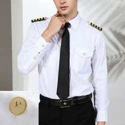 Aircraft Button Mens Short Sleeve White Airline Pilot Uniforms Hair Stylist Fashion Slim Fit Black Workwear Big Size Clothing