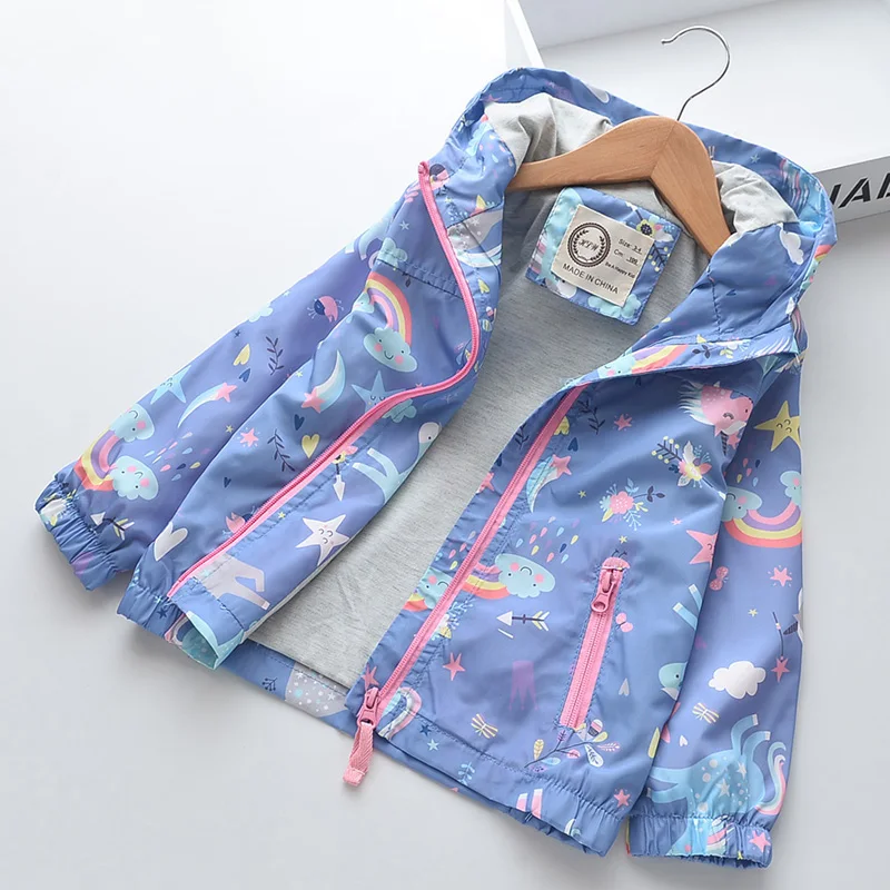 New Cartoon Unicorn Girls Jackets And Coat Hooded Kids Windbreaker Spring Autumn Children Outerwear Coats Girls Clothes