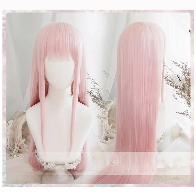 Anime DARLING in the FRANXX 02 Cosplay Wigs Zero Two Wigs 100cm Long Pink Synthetic Hair Perucas Cosplay Wig + Wig Cap+Hairclip