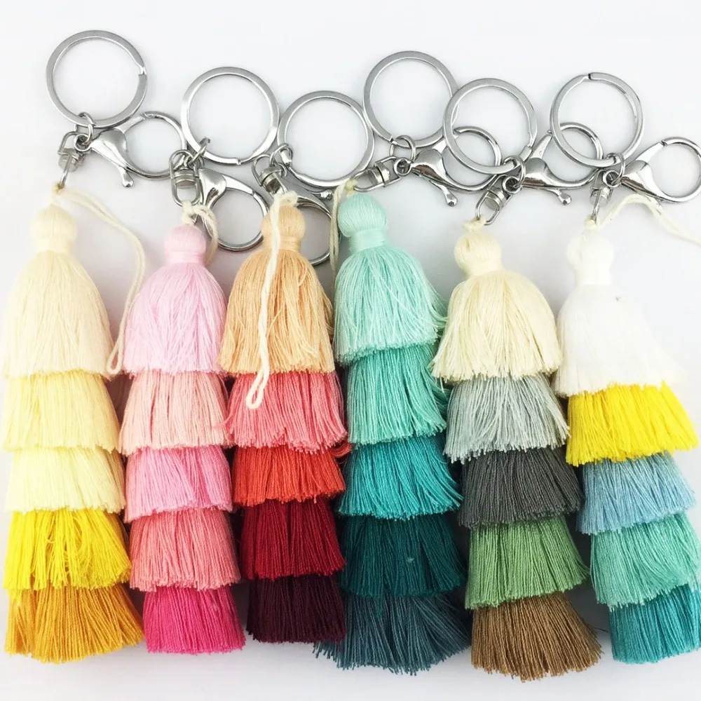 New 5 Layers Tassel Pinecone Tassel Key Chain Colorful Boho Key Chain Bag Accessories Tassel Bag Purse Rainbow Charm Accessories