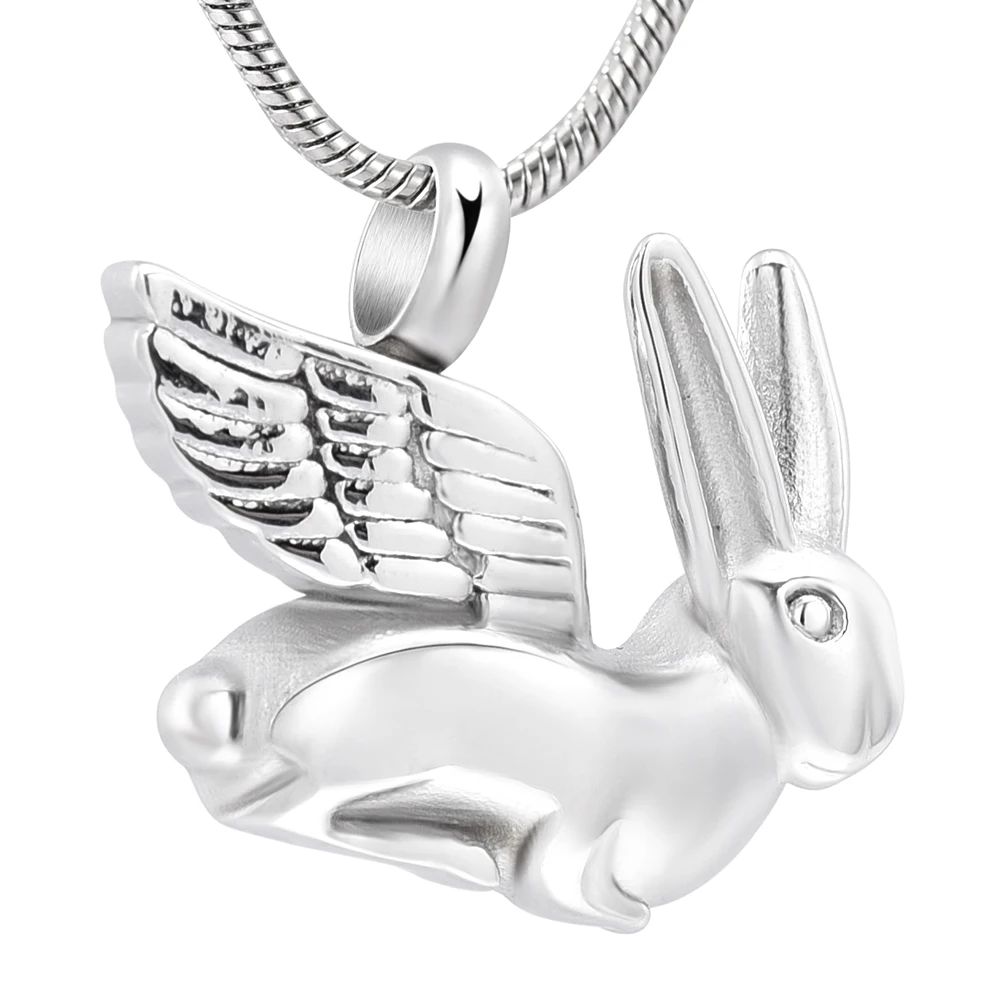 

IJD10032 Stainless Steel Rabbit With Angel Wings Cremation Pendant Keepsake Necklace Ashes Holder Urn Funeral Memorial Jewelry