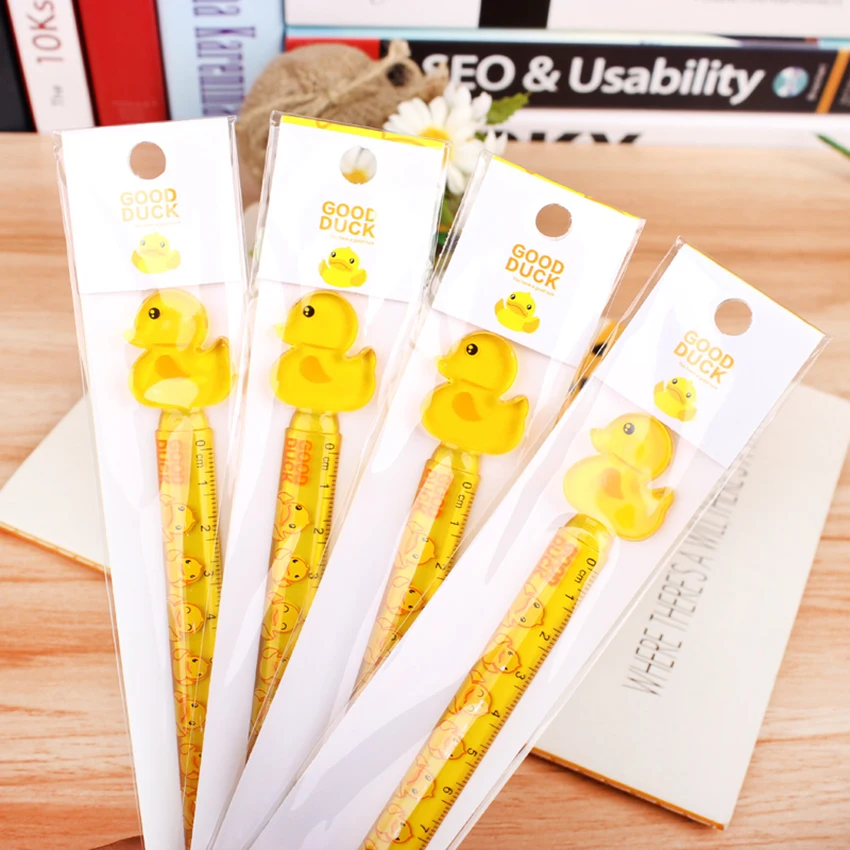 Cute Yellow Duck Plastic Straight Ruler Drawing Measuring Tools Cartoon Stationery 12cm Clear Scale Ruler Student Prizes NEW