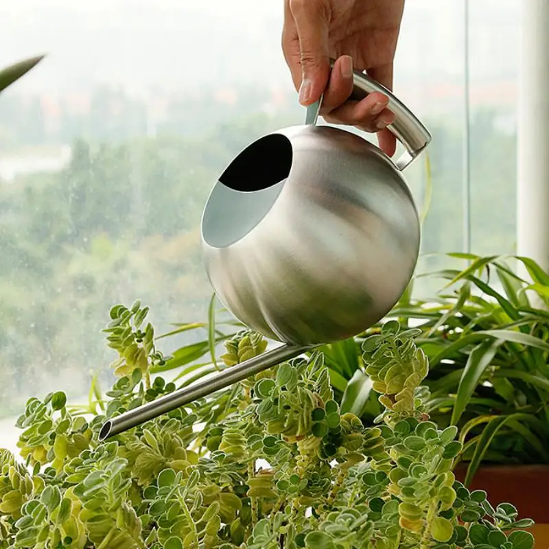 New 1000mL stainless steel spherical drip pot plant flowers and water bottle long mouth watering pot