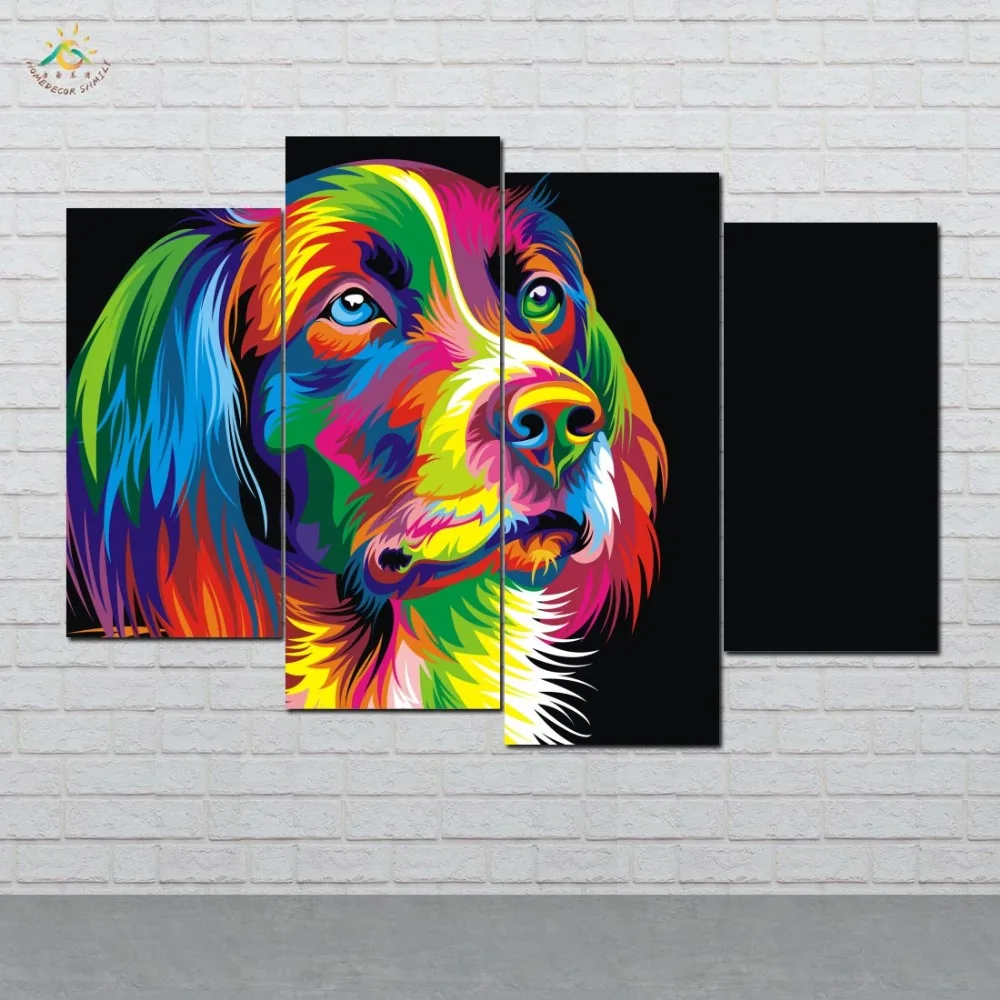 

4 Pieces Abstract Colorful Dog Modern Wall Art Pictures Printed Canvas Painting Modular Pictures HD Paints Home Decor