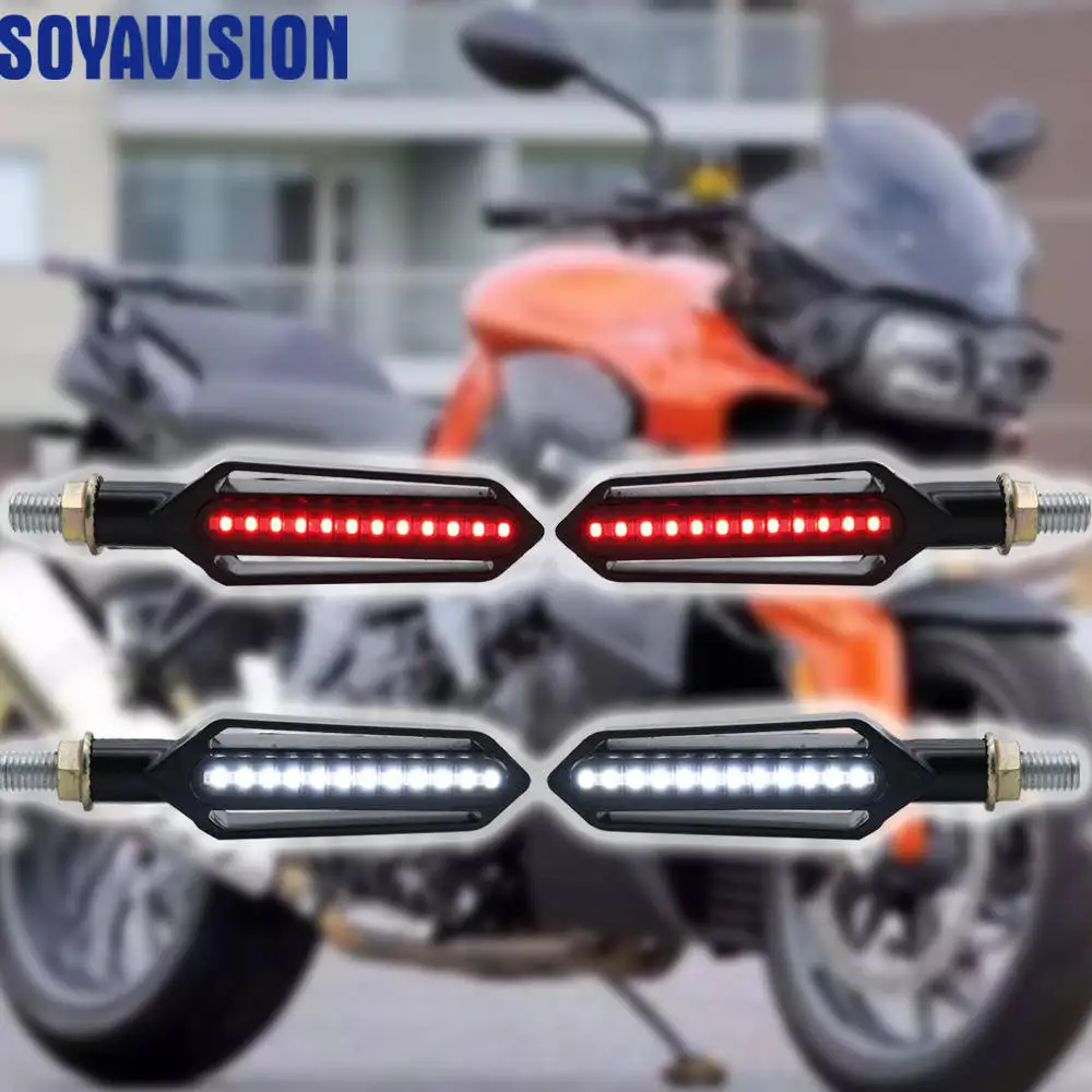 Amber Motorcycle Turn Signals Light LED Flowing Water Flashing Lights Motorcycles Blinker Indicators Red Brake Lamp With DRL