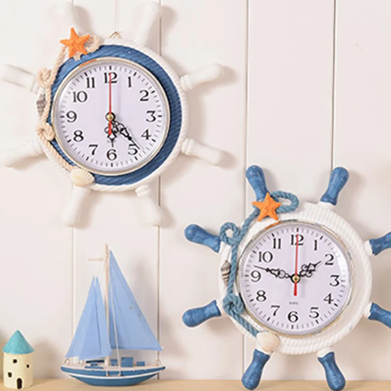 Casual Home decoration Mediterranean Sea sailing wall clock watch needle single face Ship 's anchor helmsman reloj salon T0.2