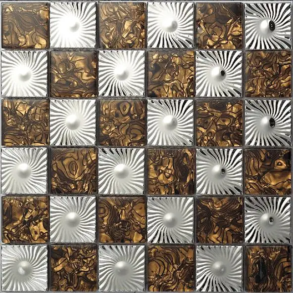 

parquet stainless steel metal mosaic glass tile kitchen backsplash bathroom sun flower background decorative wall paper tiles