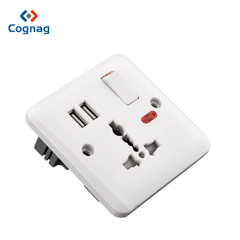 Cognag EU MỸ ANH ÂU loại 13A USB Ổ điện Đa Năng Ổ điện Tấm 2.1*2 Cổng USB cắm Sạc Chuyển Đổi Ổ Cắm Điện