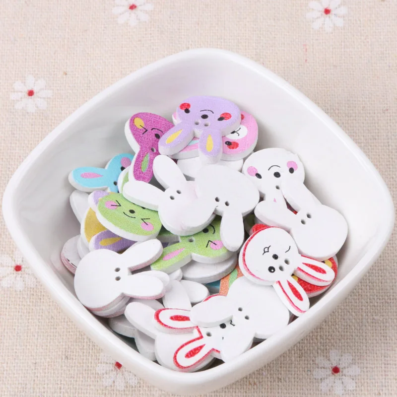 Mix Cartoon Rabbit Wooden Buttons Botones Handmade Accessories Decoration Sewing Scrapbooking Crafts DIY 15x20mm 20pcs MZ103