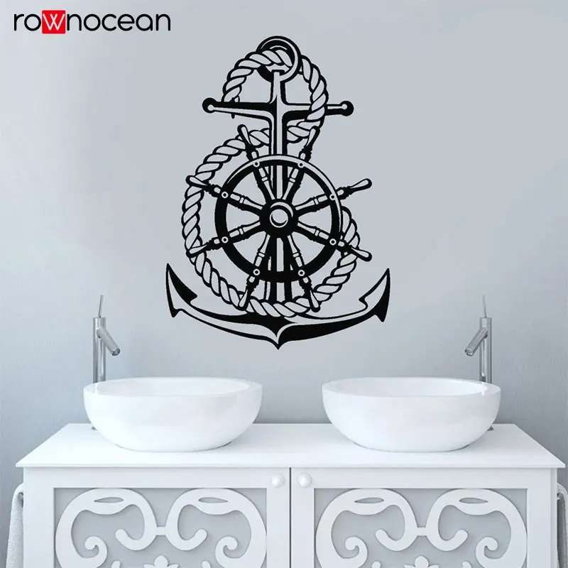 

Nautical Home Decor Sea Style Steering Wheel Ship Anchor Sailor Wall Stickers Vinyl Bathroom Decals Self-adhesive Mural 3150