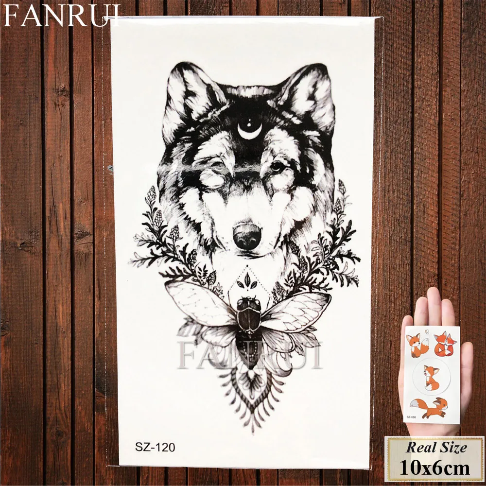 FANRUI ผู้หญิง Body Art สติ๊กเกอร์รอยสักผู้ชายเรขาคณิต Fox ซื้อรอยสักชั่วคราวสามเหลี่ยม Fragmentation แขนรอยสักหมาป่า