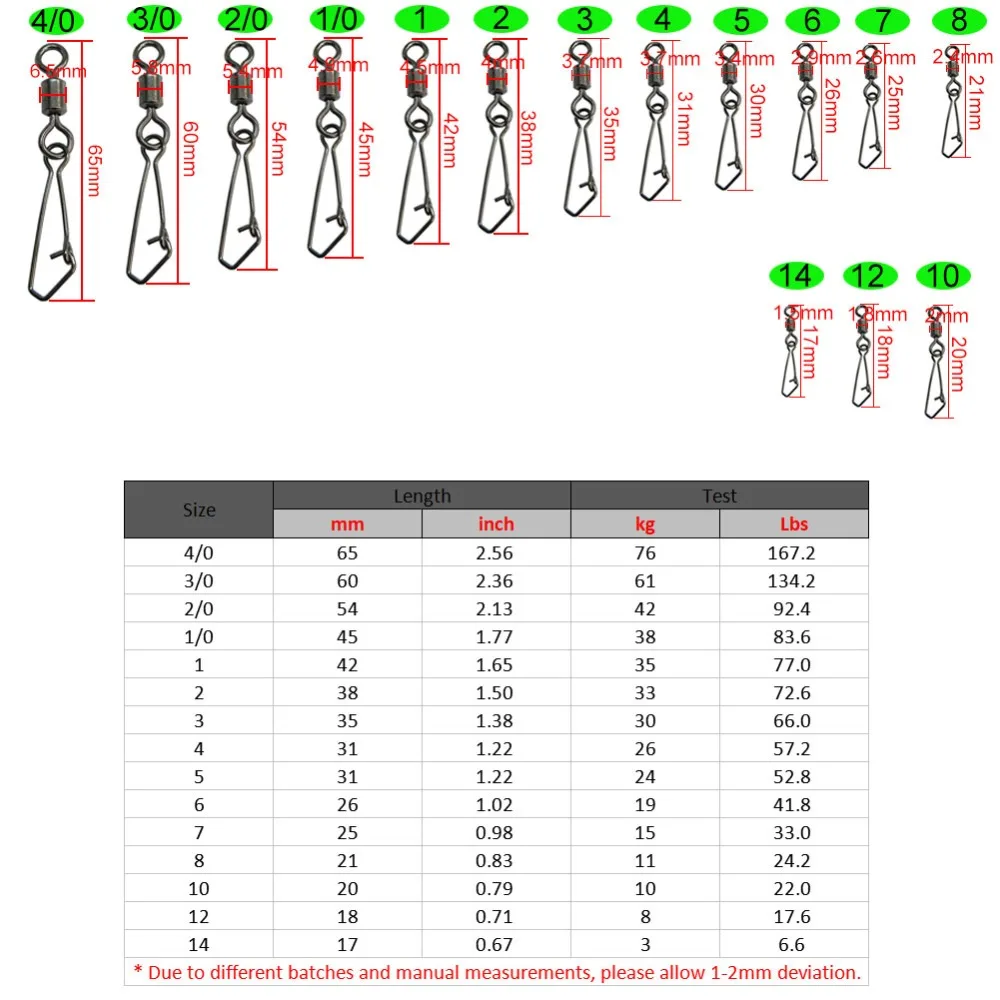 100/500/1000PCS Fishing Snap Swivel Hooked Snap Stainless Steel Sea Bass Carp Trout Fishing Connector Saltwater Fishing Tackle