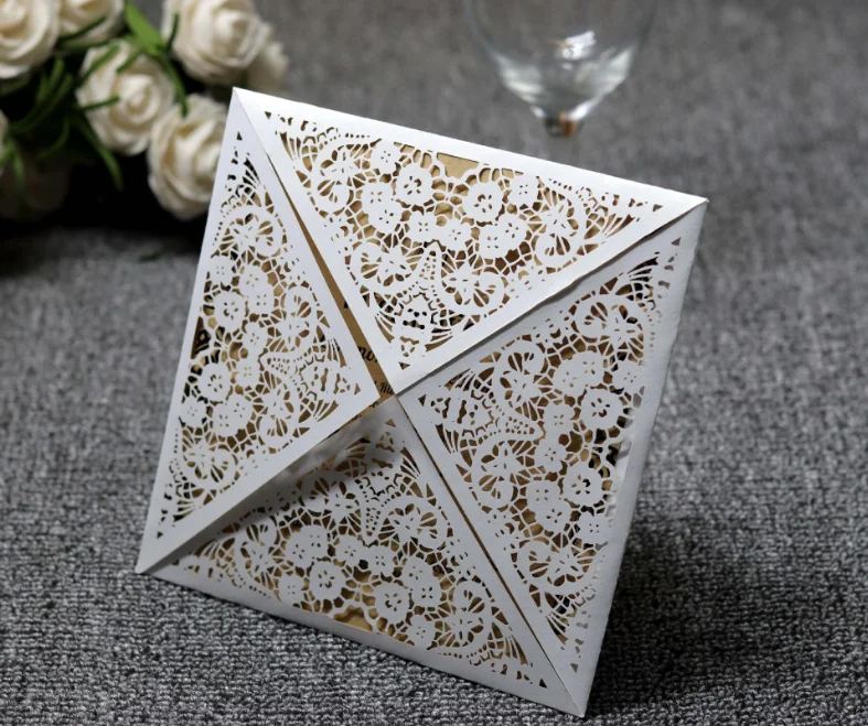 50pcs/set  Elegant Flora Design  laser cut invitation  with glitter decoration muti color available