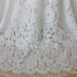 3 Yards White Embroidered French Chantilly Eyelash Lace Fabric With Corded DIY Sewing Craft Accessories Dress Material