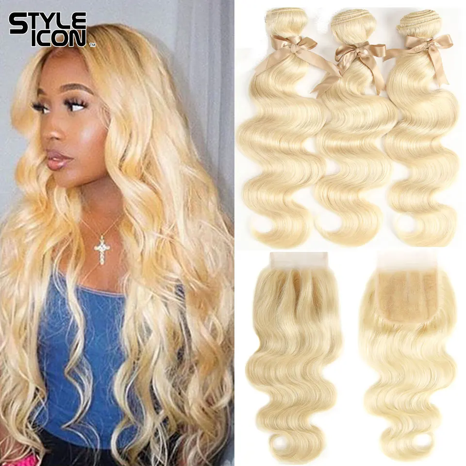 Styleicon Body Wave Blonde 613 Hair with Closure Brazilian Blonde Remy Hair with Closure Honey Blonde Hair Weave with Closure