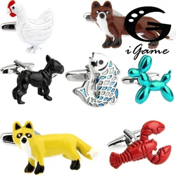iGame New Arrival Animal Cufflinks Novelty Black Dog Fox Fish Hen Bear Design Gift For Men Cuff Links Wholesale&retail