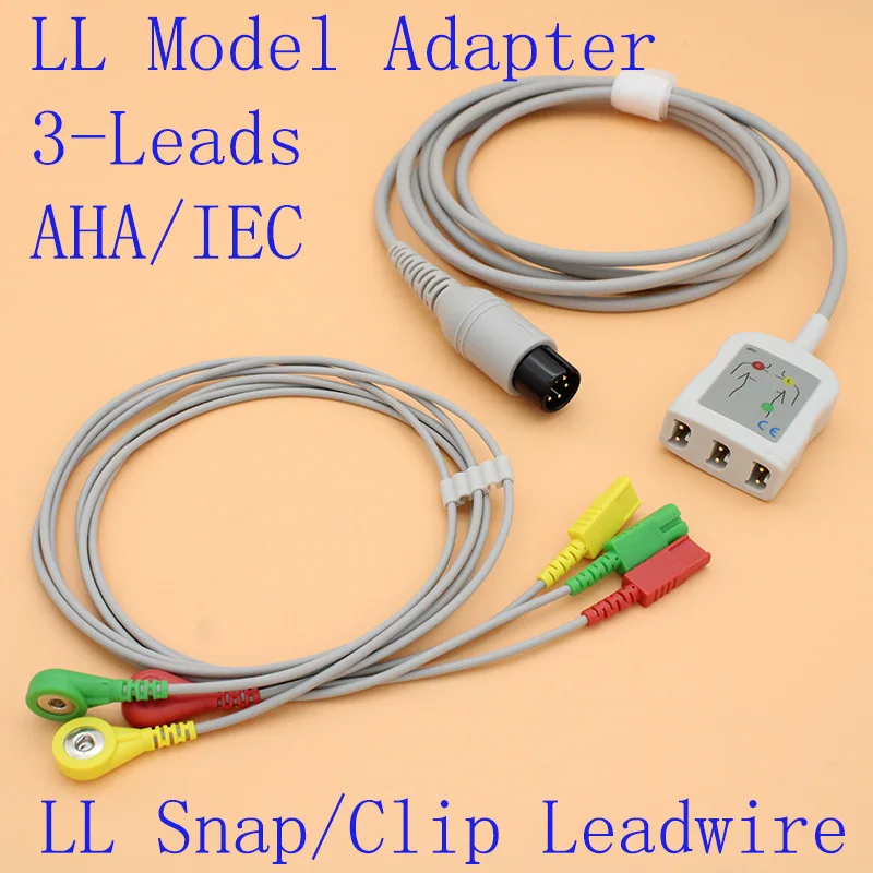 6P to LL yoke 3 leads ECG EKG trunk cable and leadwire,LL AHA/IEC adapter for Mindray/Goldway/GE/HP/Biolight monitor.