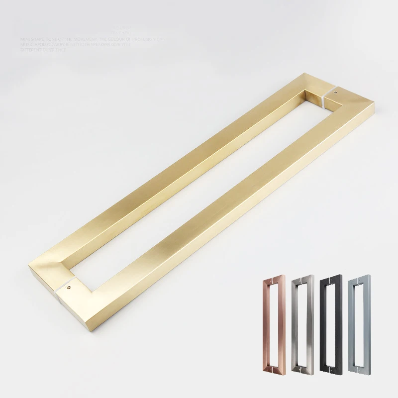 Custom Glass Door Square Handle  Light Rose Gold Wooden Stainless Steel Cabinet Handle Big Handle 600MM