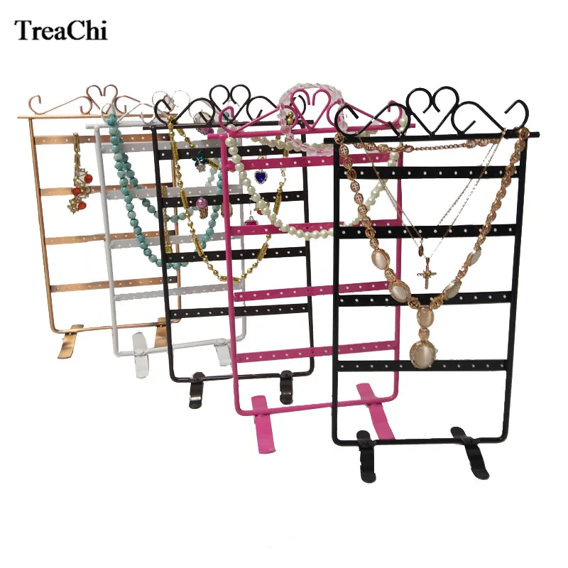 Fine 48 Holes Metal Earrings Organizer Frame Iron Painted 4 Layer Jewelry Earring Stud Necklace Wall Holder 5 Colors Available