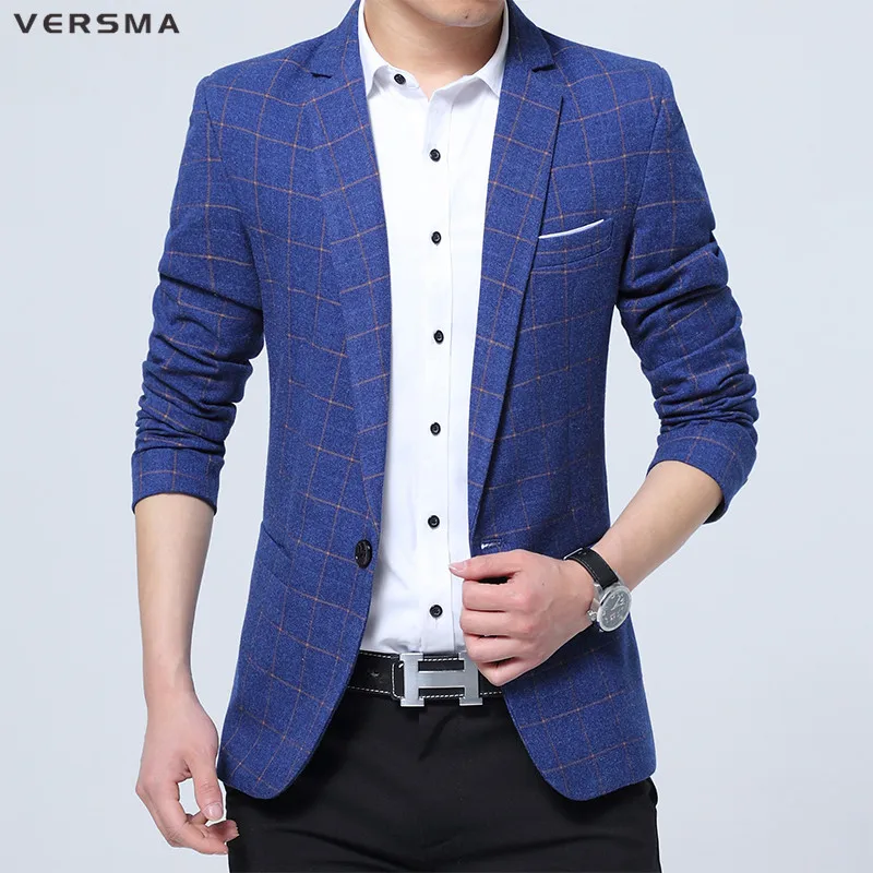 

VERSMA 2017 Spring Summer Polyester Blazer Men Casual Plaid Red Blazer for Men Slim Fit Blazers Suits Men Jacket Plus Size 5XL