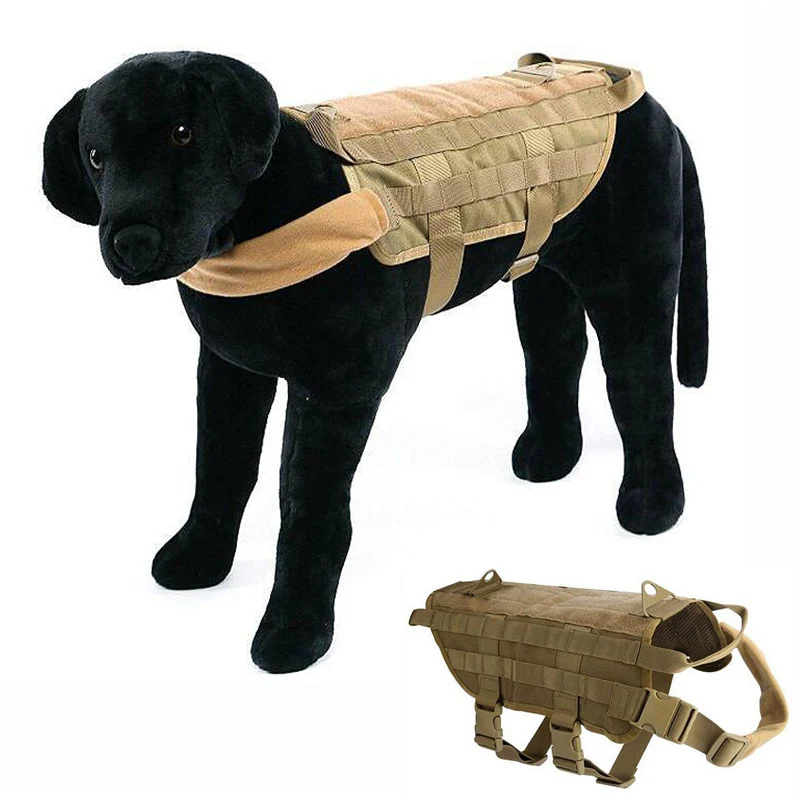 Tactical Military 600D Nylon Molle Dog Vest Outdoor Police Training Dog Clothes Adjustable Dog Harness With Handle Hunting M-XL