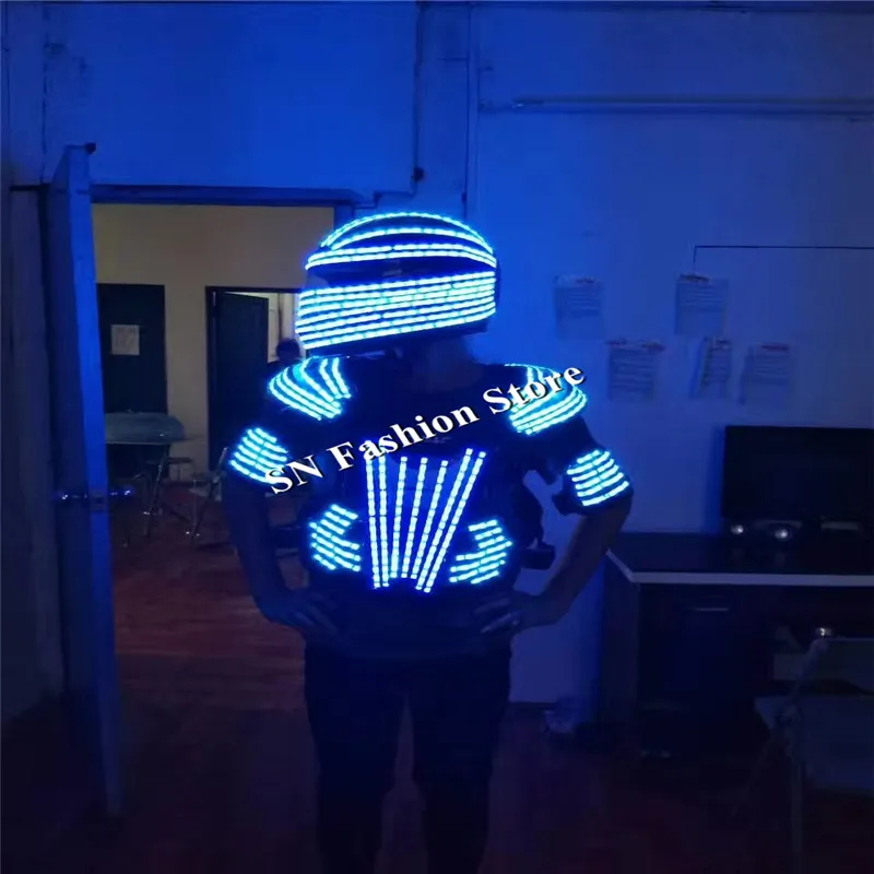 L99 LED helmet ballroom dance led costumes mens robot dance clothes led suit led mask party stage show dj singer wears lighting