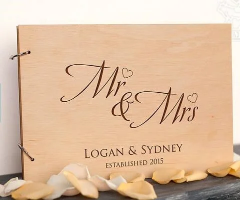 

personalized Mr and Mrs Rustic wedding guest album engraved Wooden guestbooks Reception party favors decorations