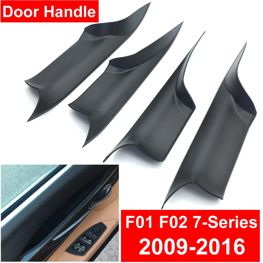 Car Interior Door Handle Black Cream Carbon Fiber Kit For BMW F01 F02 7-series Front Rear Left Right Inner Panel Pull Trim Cover