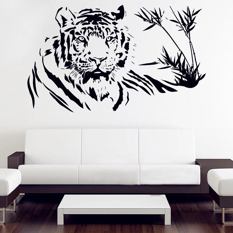 

POOMOO Wall Decor, Removable Bamboo Tree & Tiger Decal Vinyl Sticker, Living Room Wall Art Decals ,Cat Stickers Home Decoration