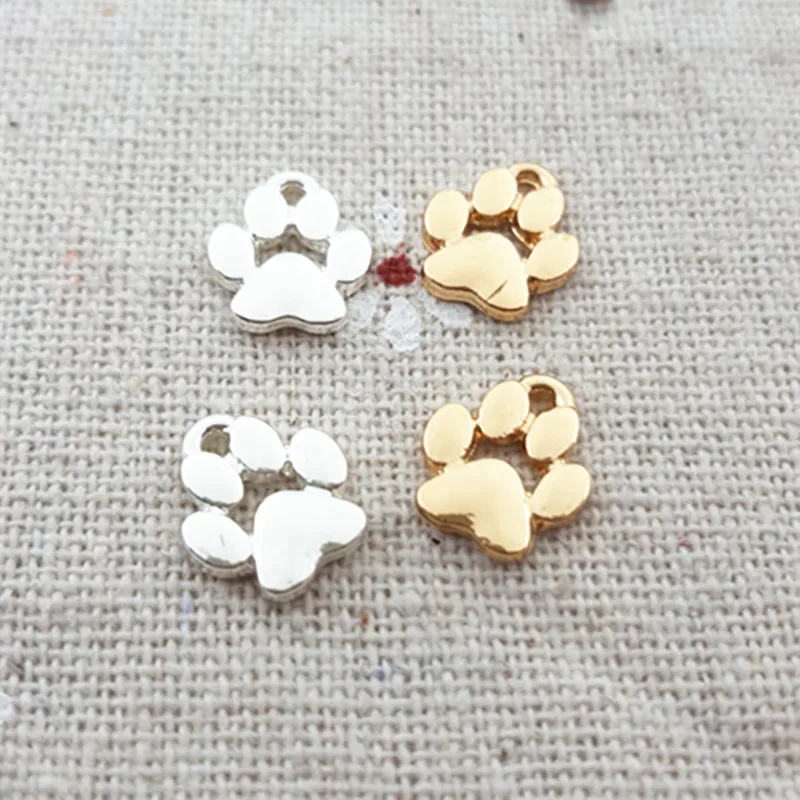 20 Pieces/Lot 9mm*11mm Gold Color Shiny Silver Color Small Charm Dog Paw Charms For DIY Jewelry Making