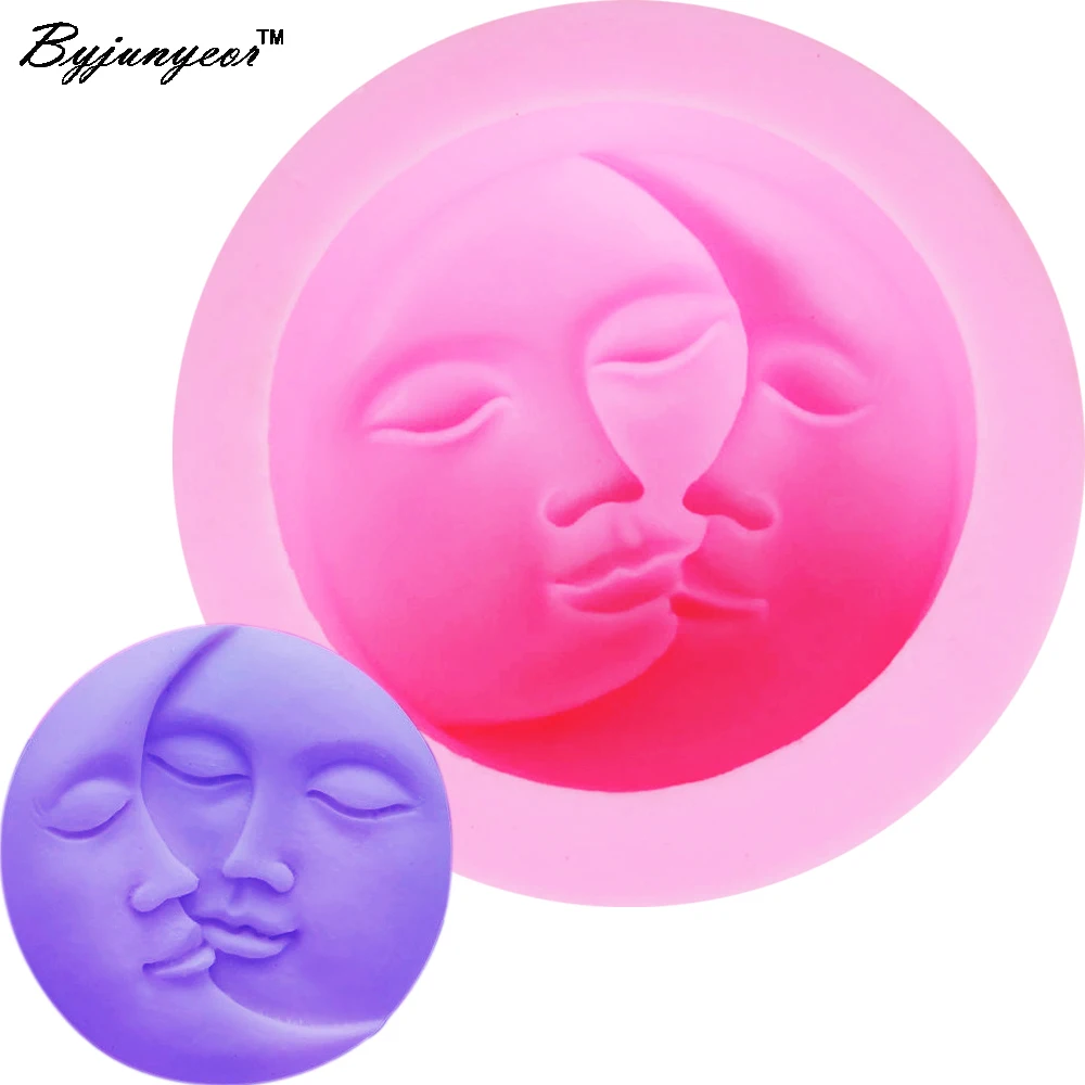 F1157  Lover Sun Moon Face Soap Candle Wax Silicone Mold Candy Crystal Resin Mould Fondant Chocolate Cake Decorating Baking Tool