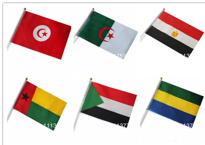 African flags Algeria Gabon Guinea-Bissau Sudan Tunisia Egypt Flags 14*21 cm Polyester Material with plastic poles